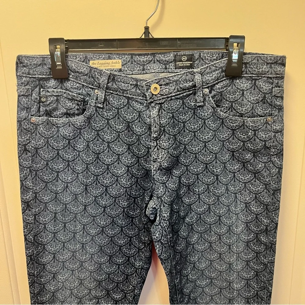 AG Adriano Goldschmied the Legging Ankle Jeans 31 R Super Skinny Scallop Print